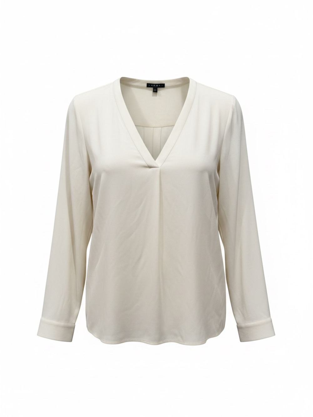 Theory Cream V-Neck Long-Sleeve Blouse